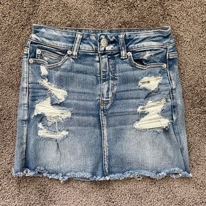 American Eagle Distressed Denim Stretch Mini Skirt
